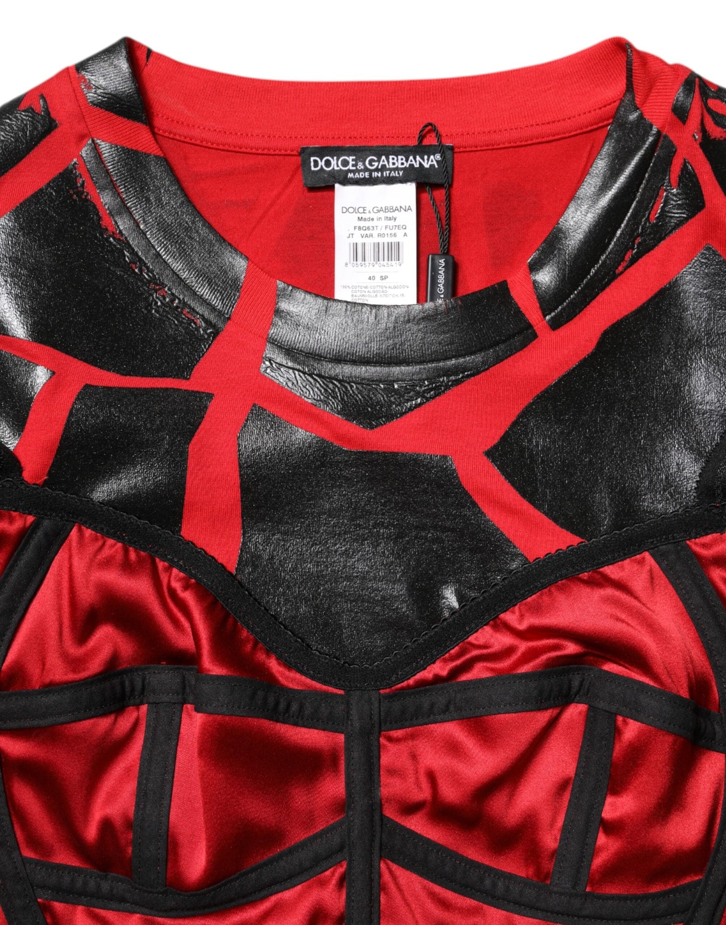 Dolce & Gabbana Red Black Cotton Bustier Detailing Cropped Top