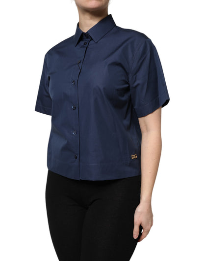 Dolce & Gabbana Blue Cotton Short Sleeves Button Down Top