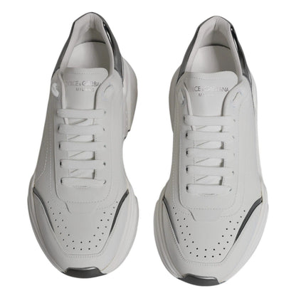 Dolce & Gabbana White Silver DAYMASTER Leather Sneakers Shoes