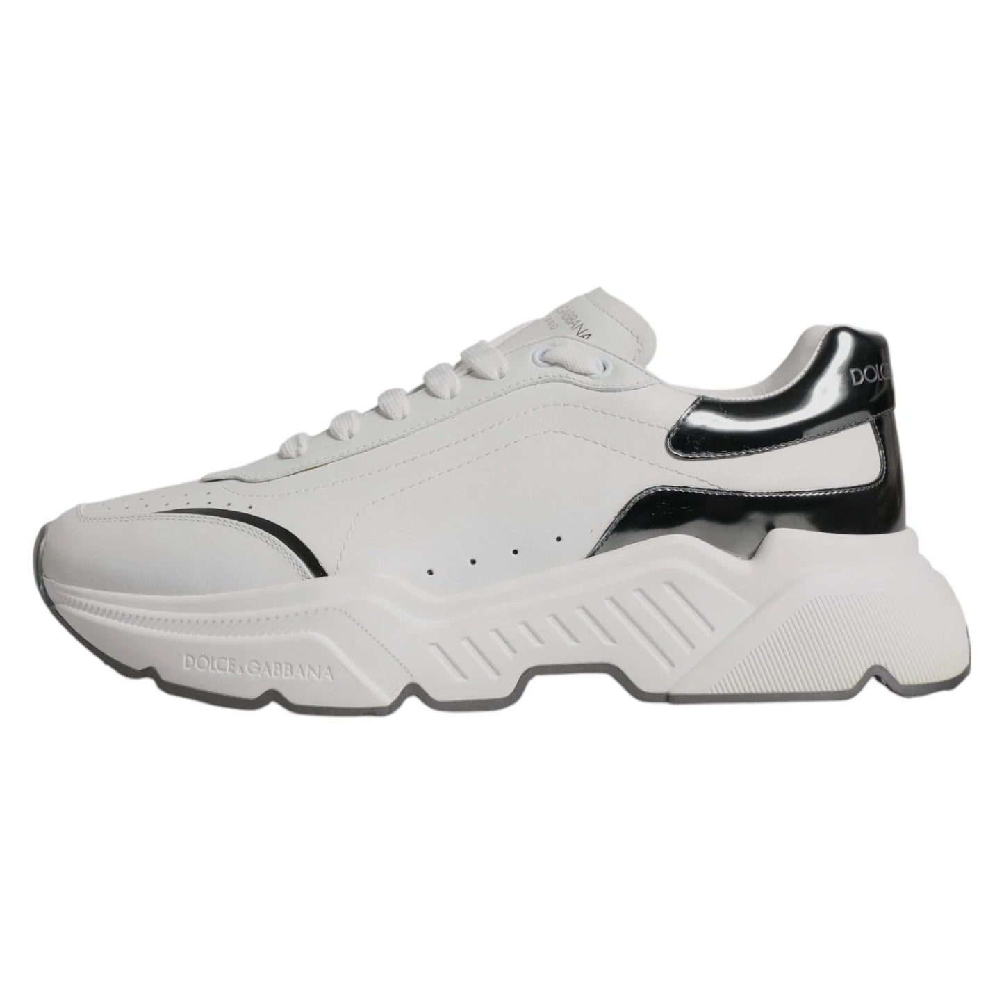 Dolce & Gabbana White Silver DAYMASTER Leather Sneakers Shoes