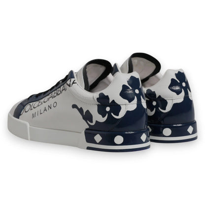 Dolce & Gabbana White Blue Crown Low Top Men Sneakers Shoes