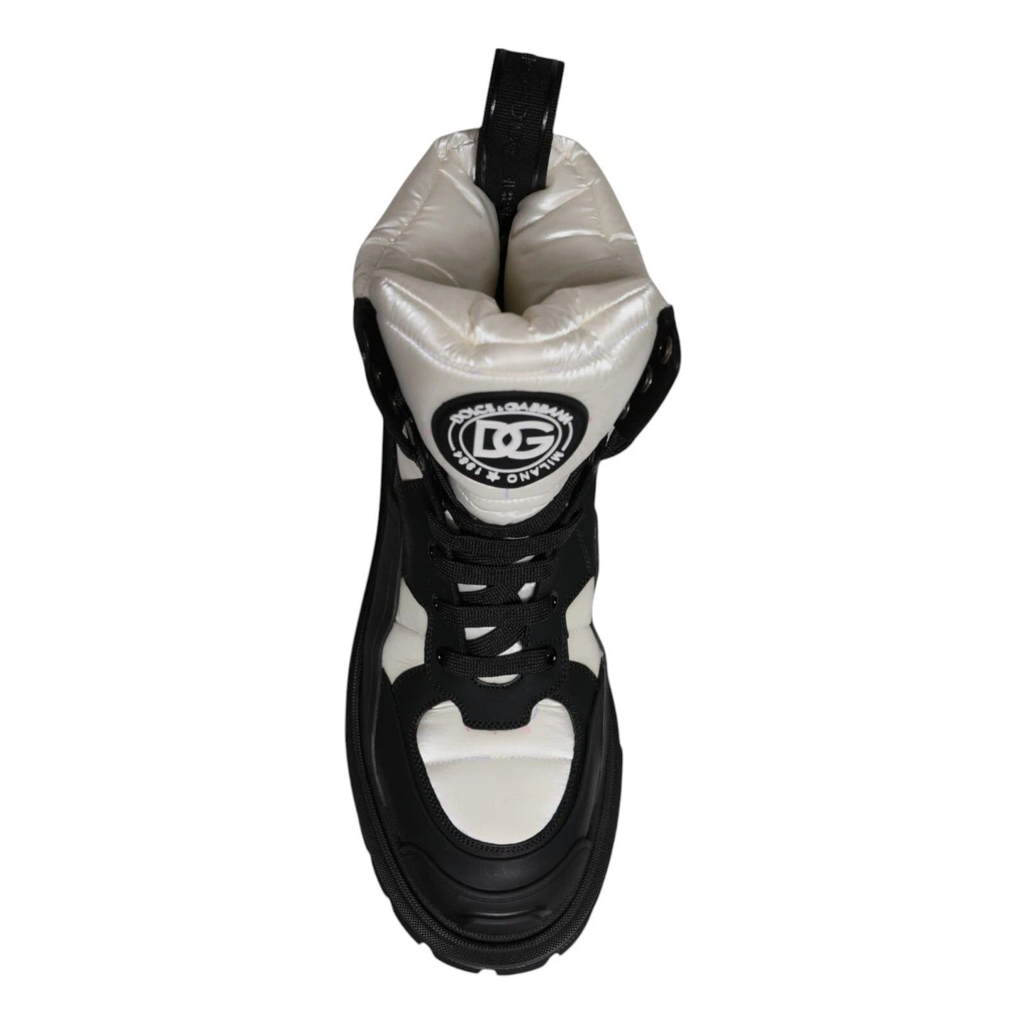 Dolce & Gabbana Black White Padded Mid Calf Lace Up Boots Shoes