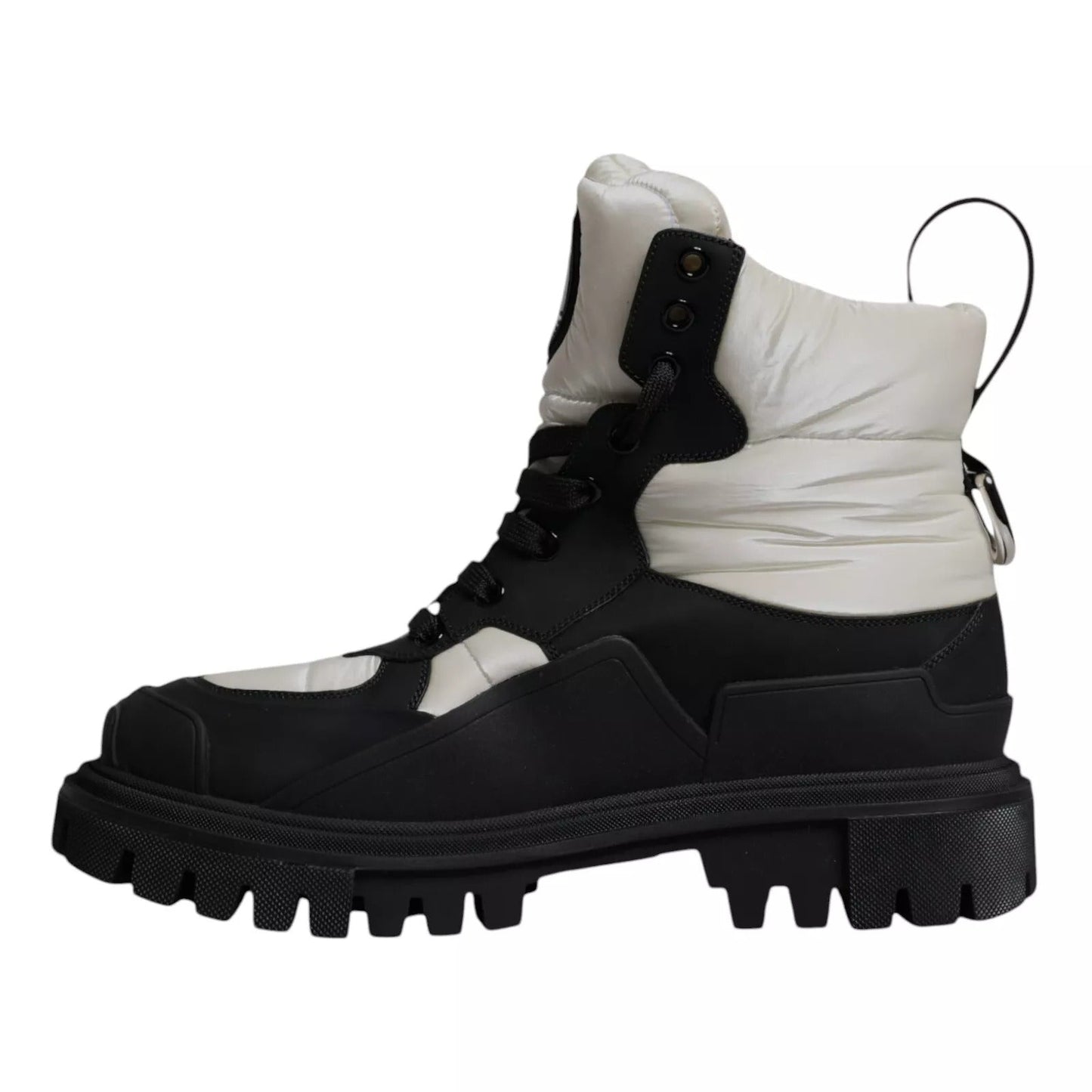Dolce & Gabbana Black White Padded Mid Calf Lace Up Boots Shoes