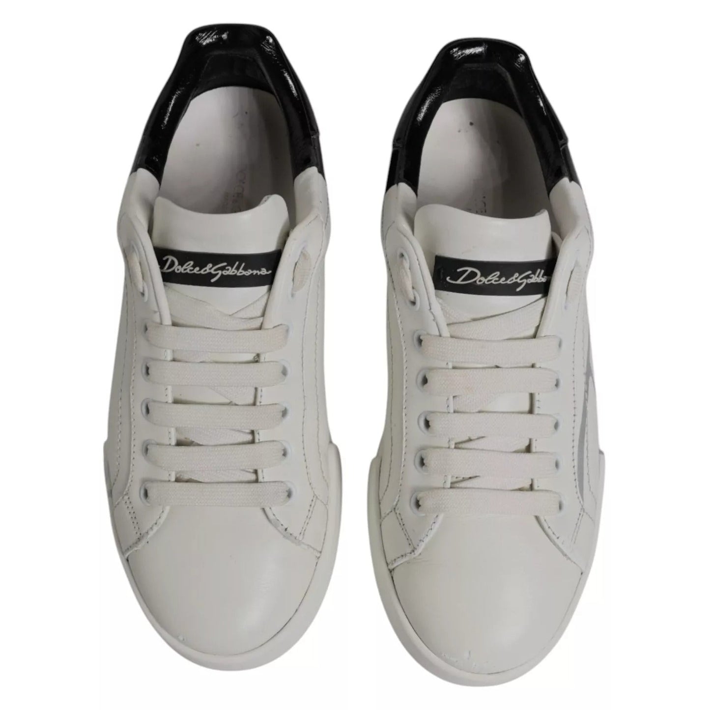 Dolce & Gabbana White Black Logo Portofino Men Sneaker Shoe