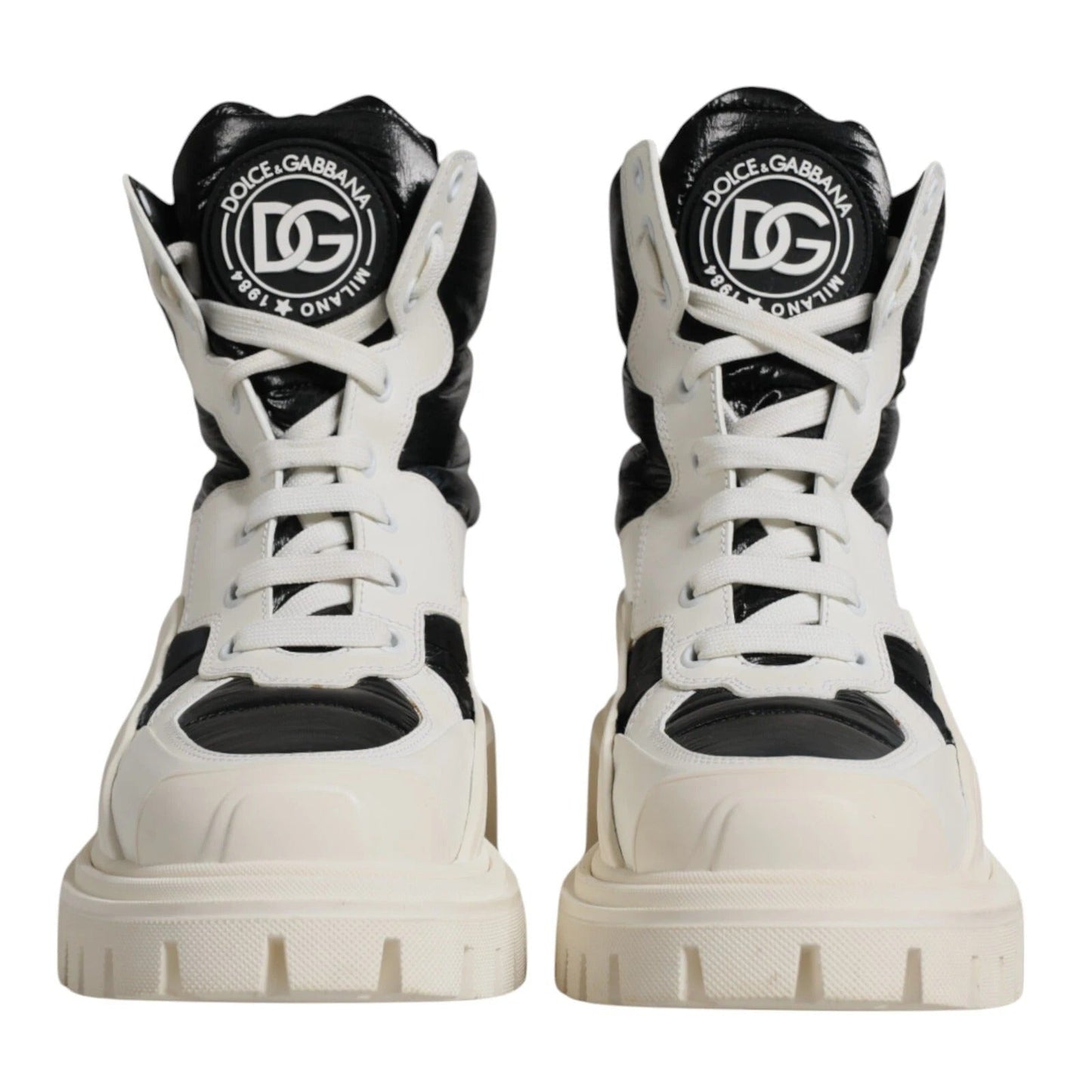 Dolce & Gabbana White Padded Mid Calf Lace Up Boots Shoes