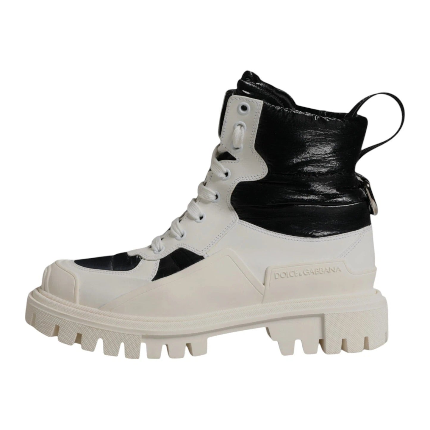 Dolce & Gabbana White Padded Mid Calf Lace Up Boots Shoes