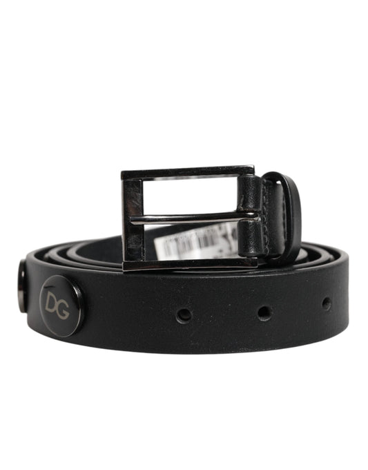 Dolce & Gabbana Black Luxury Leather DG Studs Buckle Belt