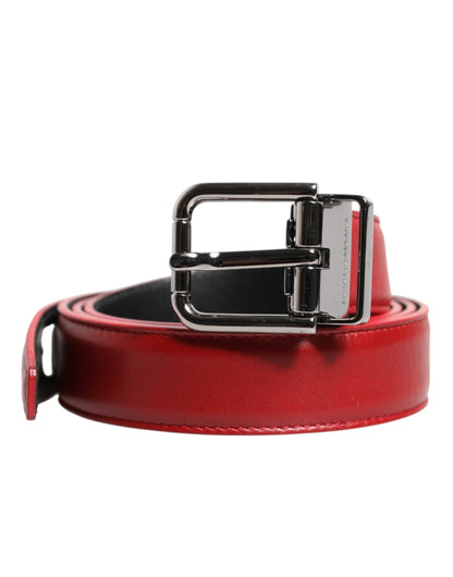 Dolce & Gabbana Red Leather Silver Tone Metal Buckle Belt