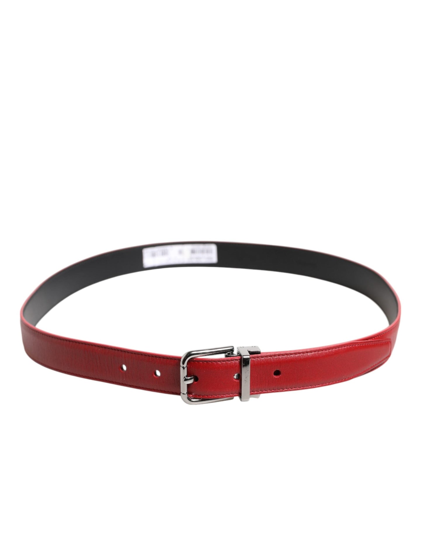 Dolce & Gabbana Red Leather Silver Tone Metal Buckle Belt