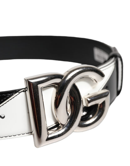 Dolce & Gabbana Black White Leather DG Metal Buckle Belt