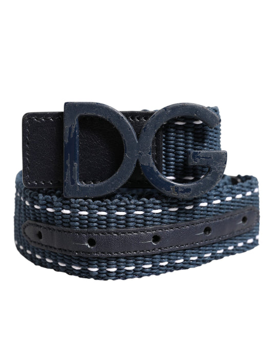 Dolce & Gabbana Blue Cotton Leather DG Logo Metal Buckle Belt