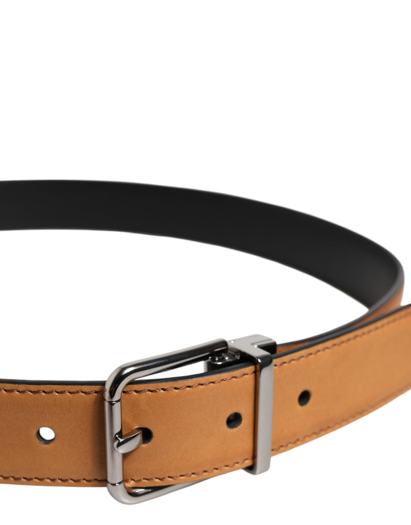 Dolce & Gabbana Brown Classic Calf Leather Silver Buckle Belt