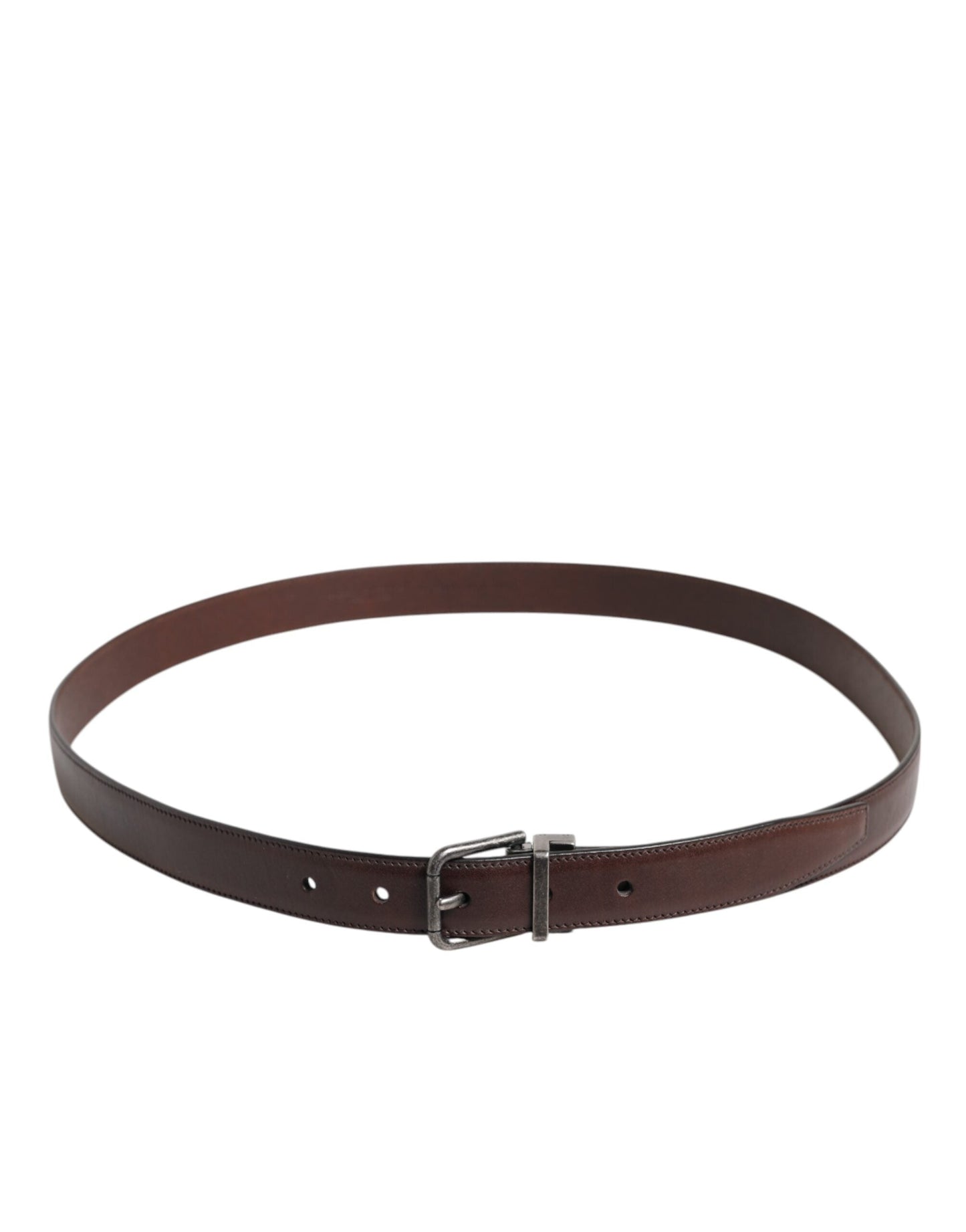 Dolce & Gabbana Brown Classic Calf Leather Metal Buckle Belt