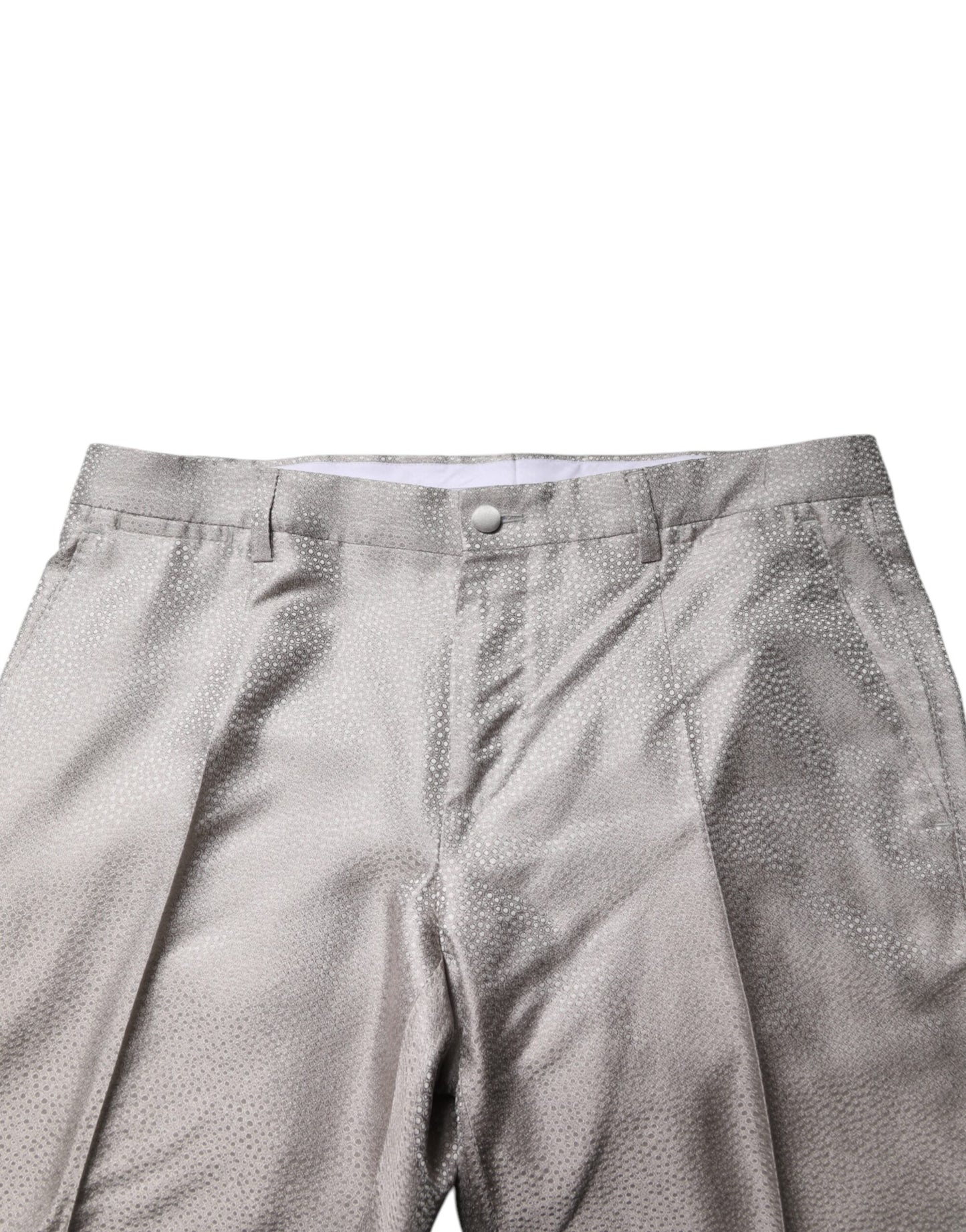 Dolce & Gabbana Light Gray Jacquard Silk Dotted 2 Piece Suit