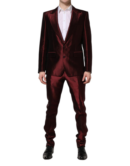 Dolce & Gabbana Bordeaux Silk 2 Piece Single Breasted Suit
