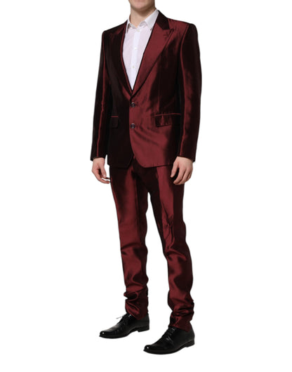 Dolce & Gabbana Bordeaux Silk 2 Piece Single Breasted Suit