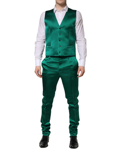 Dolce & Gabbana Green Silk 3 Piece Single Breasted Suit