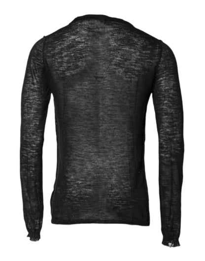 Dolce & Gabbana Black Polyester Crew Neck Pullover Sweater
