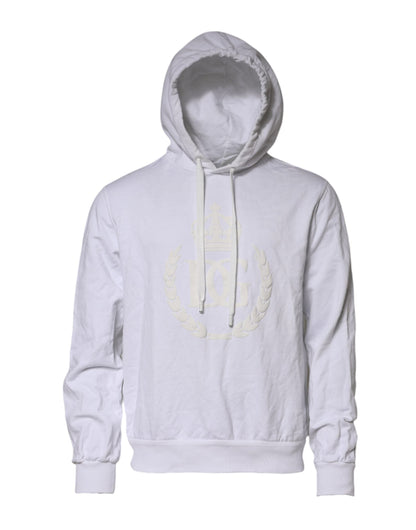 Dolce & Gabbana White Embossed Logo Hooded Sweatshirt Sweater