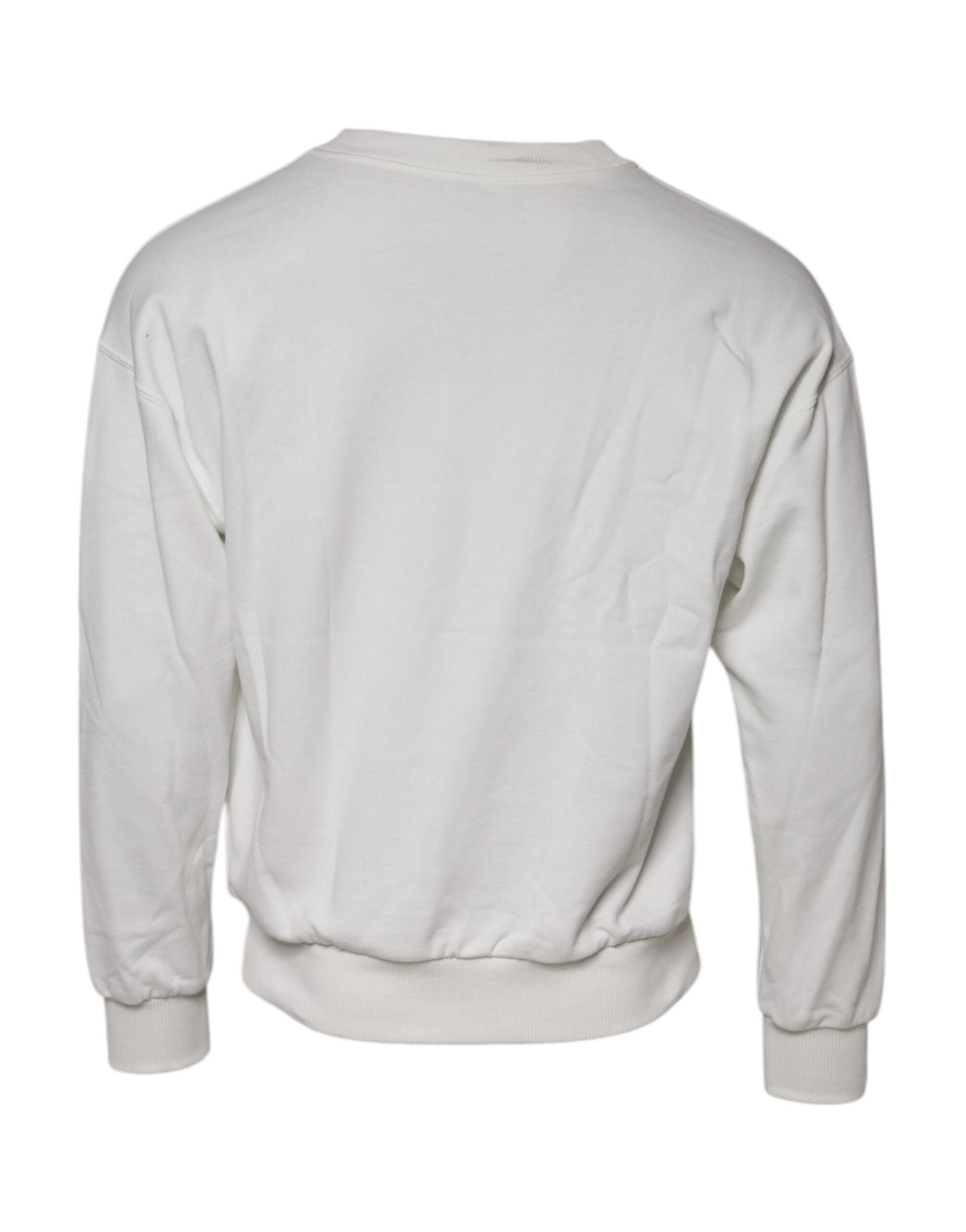 Dolce & Gabbana White Embossed Logo Cotton Crew Neck Sweater