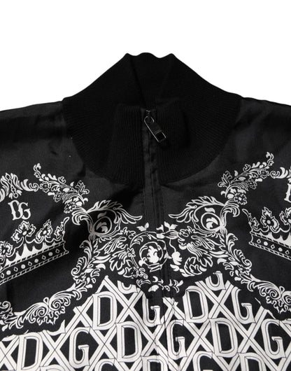 Dolce & Gabbana Black White Bandana Print Full Zip Sweater