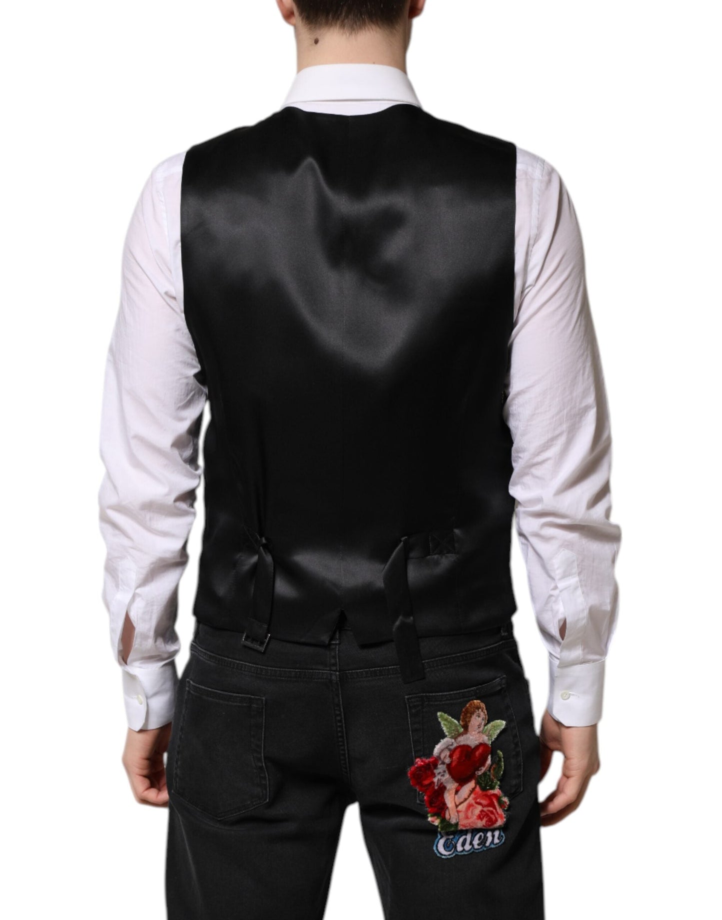 Dolce & Gabbana Black Lurex Dress Formal Men Waistcoat Vest