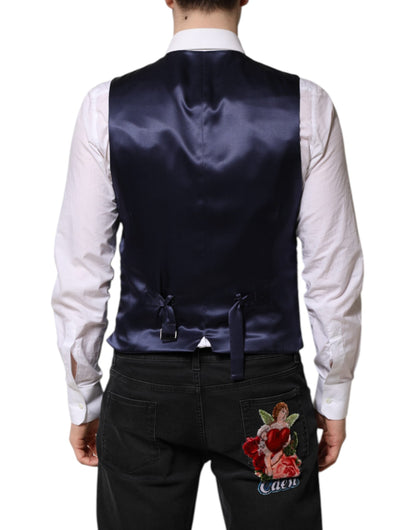Dolce & Gabbana Dark Blue Logo Wool Formal Men Waistcoat Vest