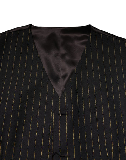 Dolce & Gabbana Black Stripes Wool Formal Men Waistcoat Vest