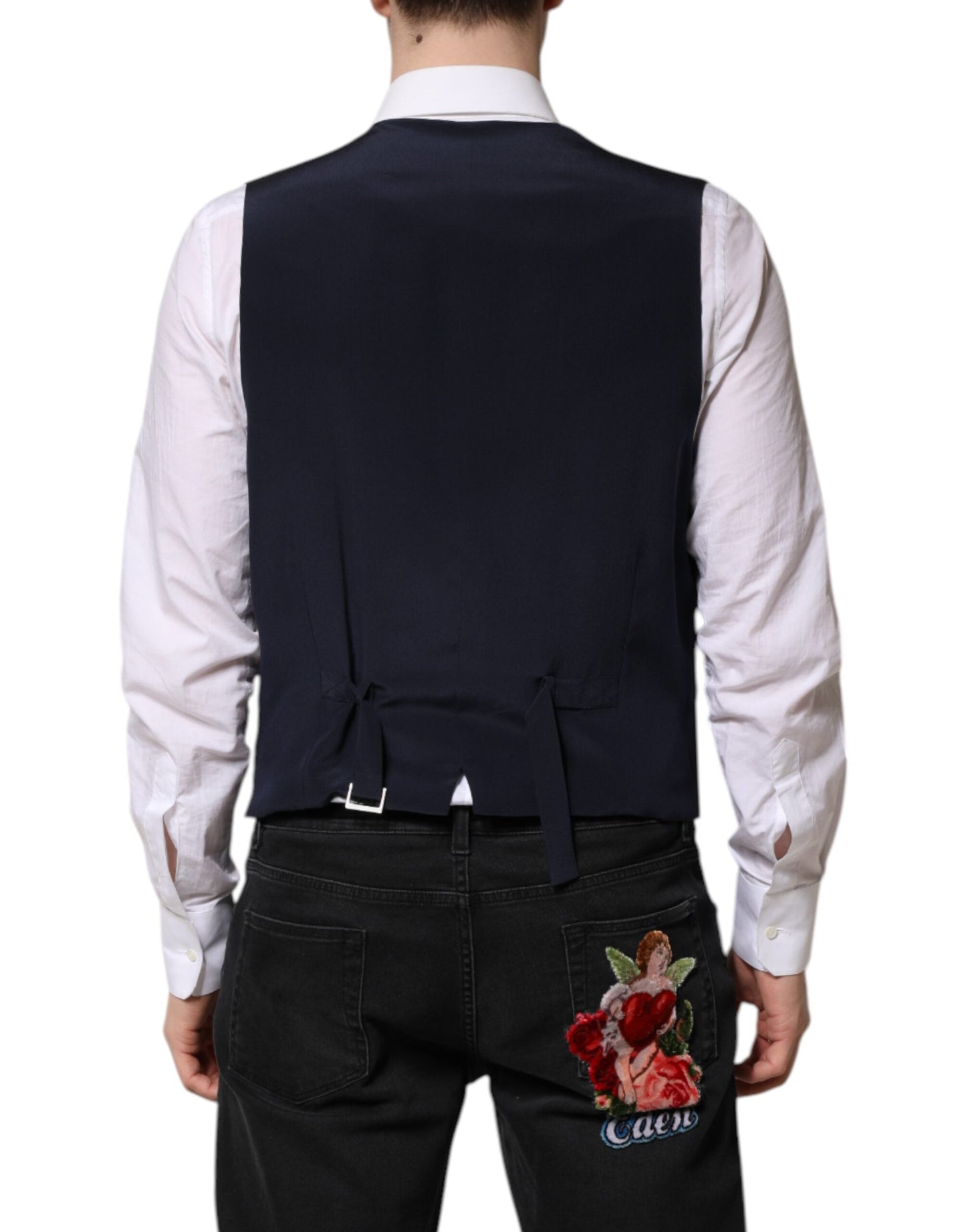 Dolce & Gabbana Blue Stripes Wool Formal Men Waistcoat Vest
