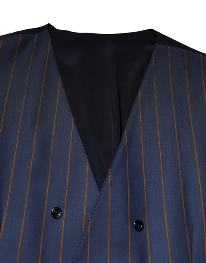 Dolce & Gabbana Blue Stripes Wool Formal Men Waistcoat Vest