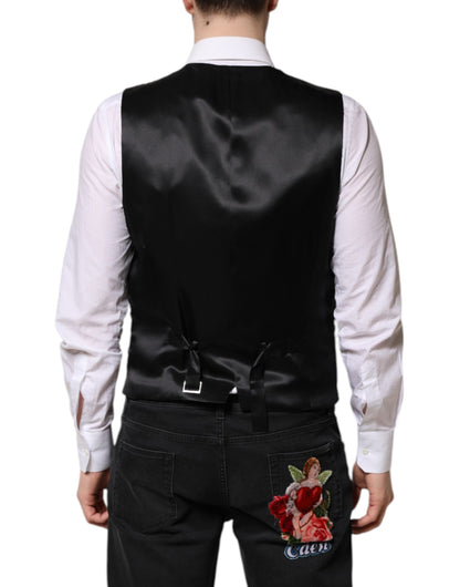 Dolce & Gabbana Red Floral Brocade Formal Men Waistcoat Vest