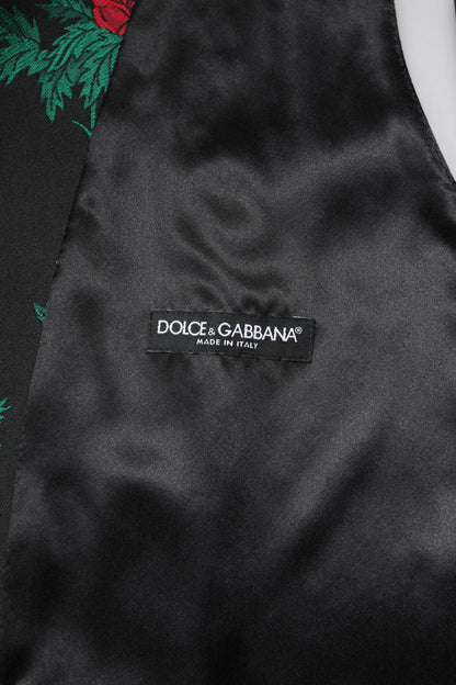 Dolce & Gabbana Red Floral Brocade Formal Men Waistcoat Vest