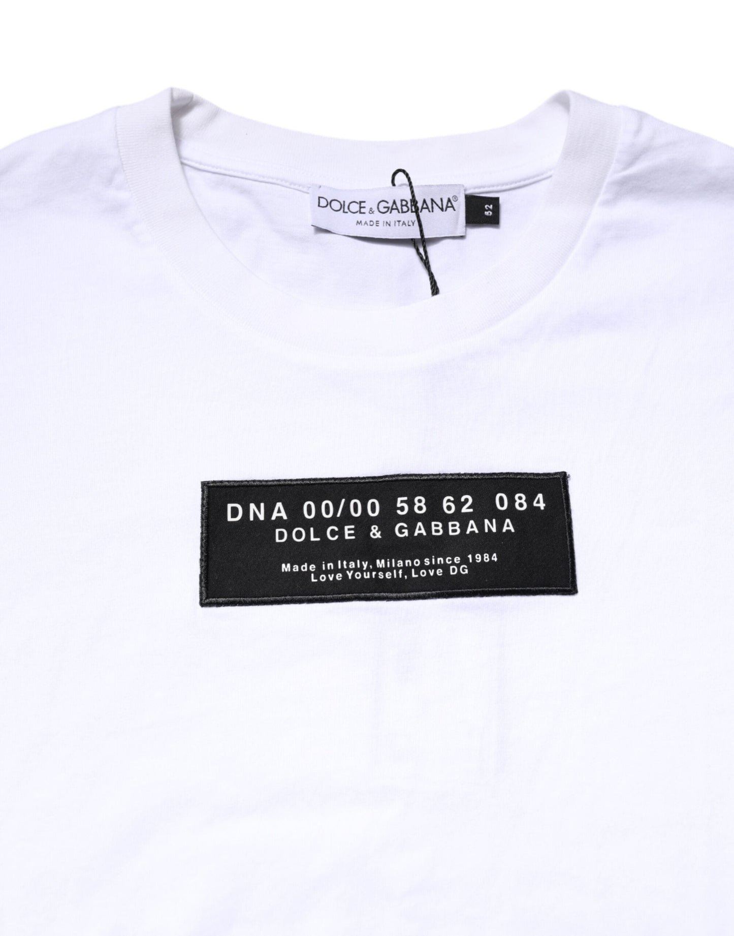 Dolce & Gabbana White Cotton Logo Patch Crew Neck T-shirt