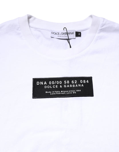 Dolce & Gabbana White Cotton Logo Patch Crew Neck T-shirt