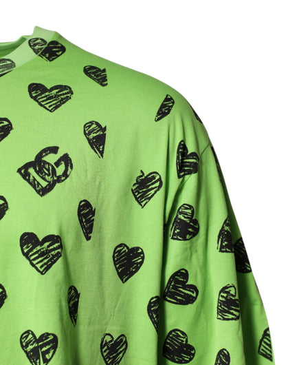 Dolce & Gabbana Green Heart Print Cotton Crew Neck T-shirt
