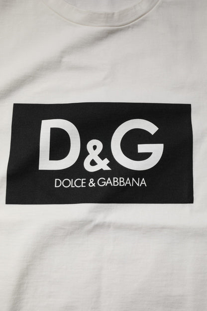 Dolce & Gabbana White Cotton DG Logo Print Round Neck T-shirt