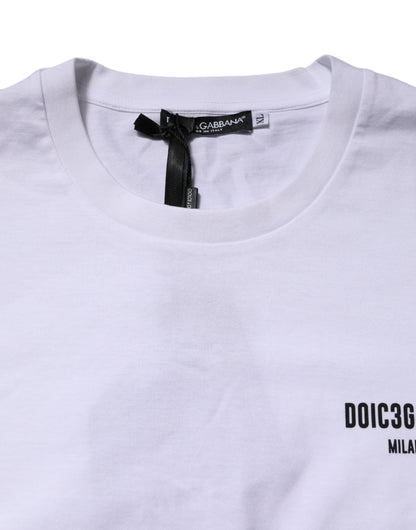 Dolce & Gabbana White Cotton Logo Print Crew Neck T-shirt