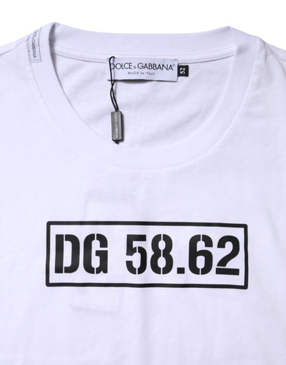 Dolce & Gabbana White Cotton Logo Print Crew Neck T-shirt
