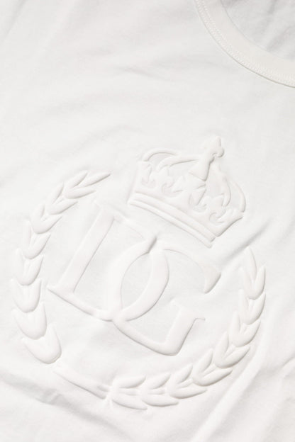 Dolce & Gabbana White Cotton DG Crown Embossed T-shirt