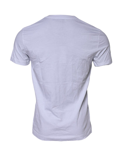 Dolce & Gabbana White Cotton Logo Patch Crew Neck T-shirt