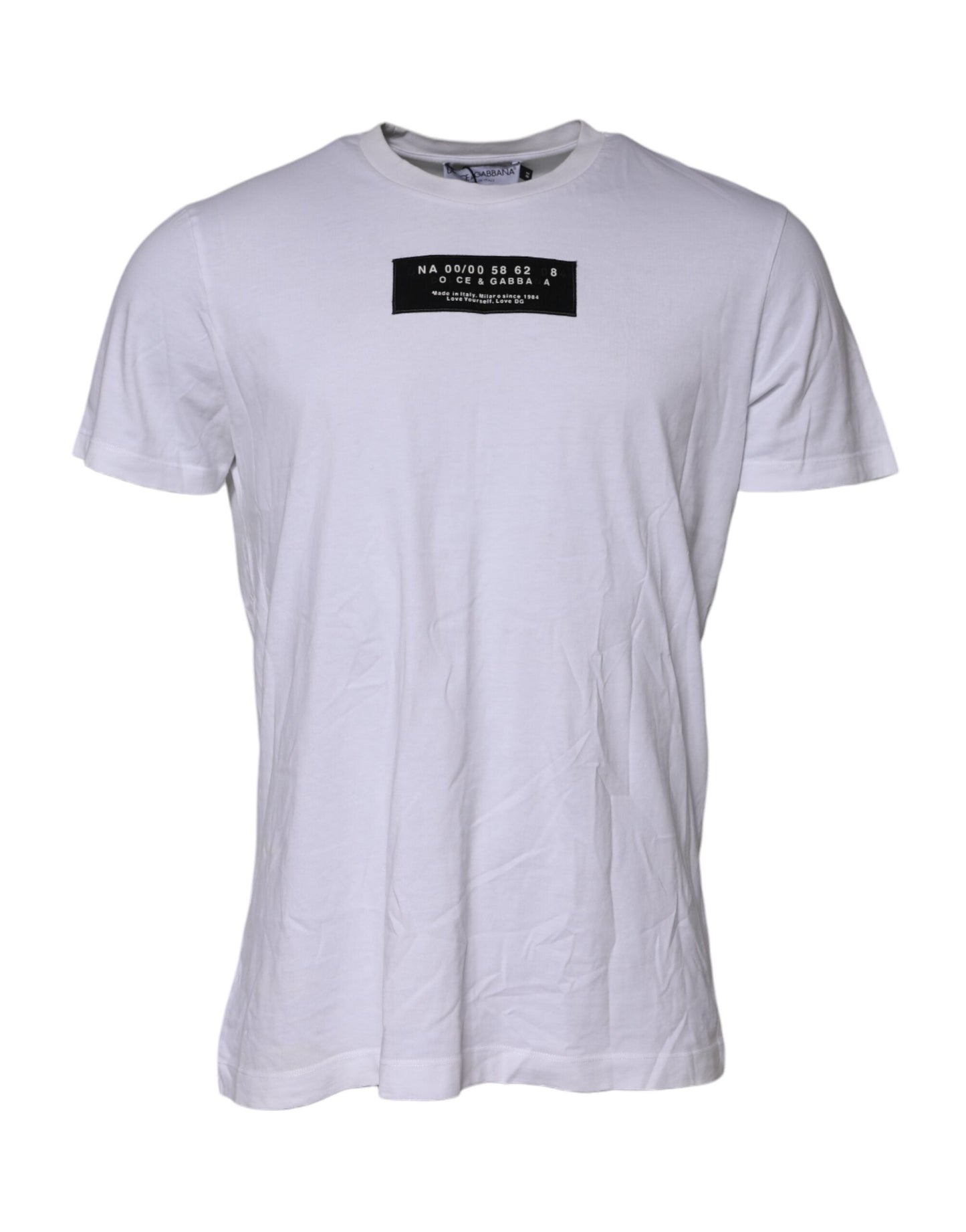 Dolce & Gabbana White Cotton Logo Patch Crew Neck T-shirt