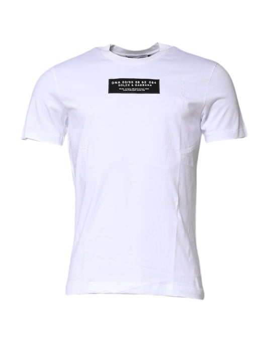Dolce & Gabbana White Cotton Logo Patch Crew Neck T-shirt