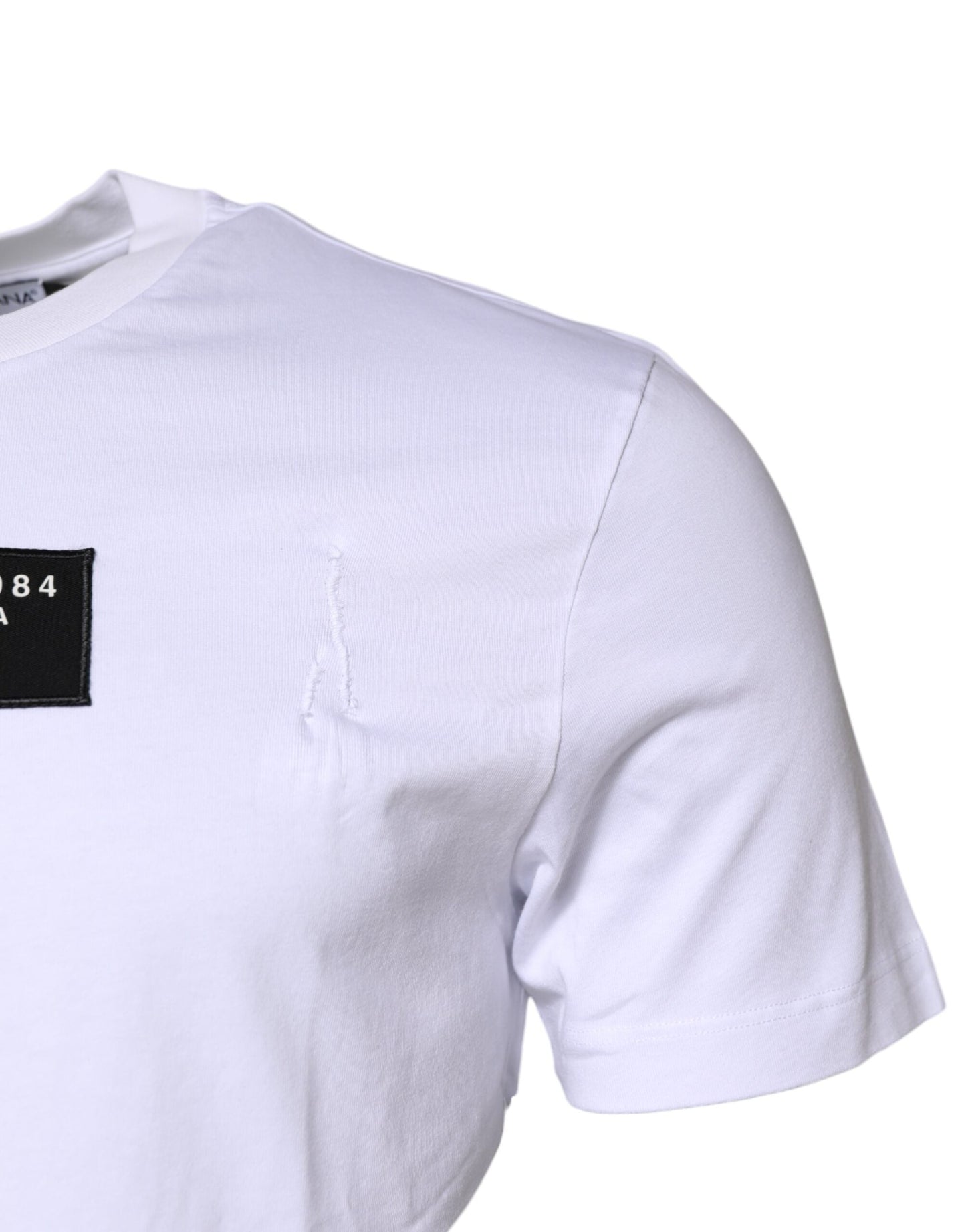 Dolce & Gabbana White Cotton Logo Patch Crew Neck T-shirt