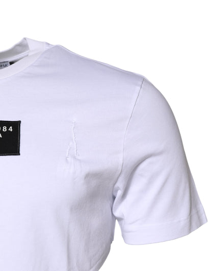 Dolce & Gabbana White Cotton Logo Patch Crew Neck T-shirt