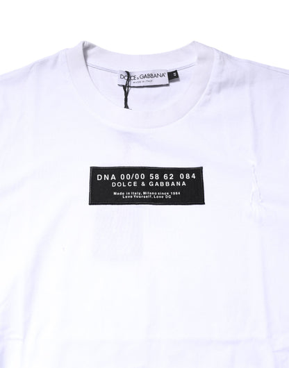 Dolce & Gabbana White Cotton Logo Patch Crew Neck T-shirt