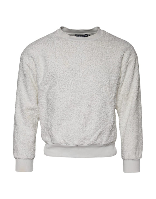 Dolce & Gabbana White Cotton Fleece Crew Neck Sweater