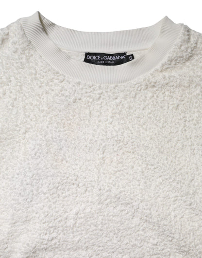 Dolce & Gabbana White Cotton Fleece Crew Neck Sweater