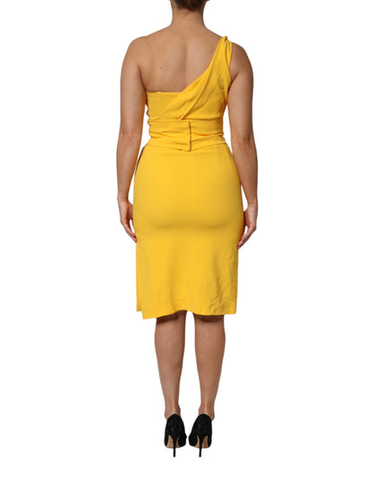 Dolce & Gabbana Yellow One Shoulder Side Slit Midi Dress