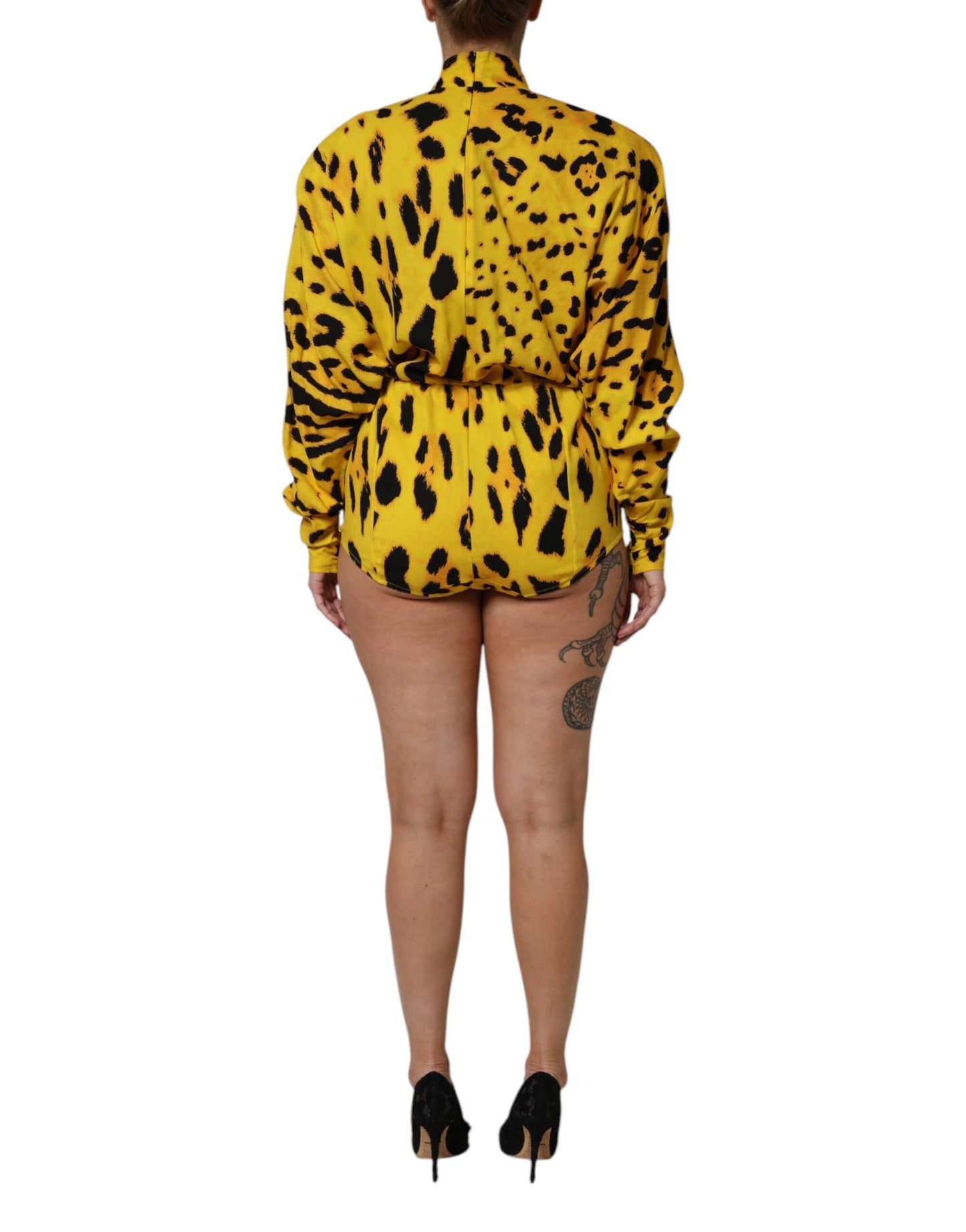 Dolce & Gabbana Yellow Leopard Long Sleeves Jumpsuit Dress