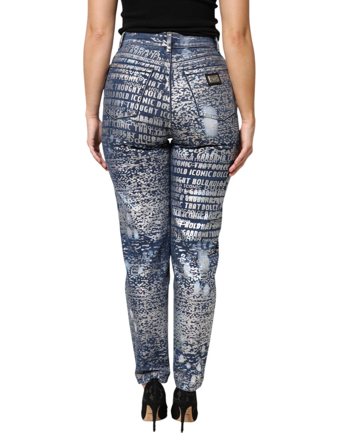 Dolce & Gabbana Blue Washed Print High Waist Denim Jeans